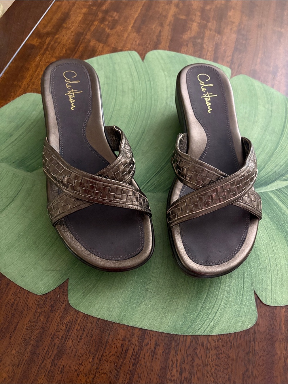 Cole Haan Bronze Woven Crossover Slide Sandals for Women